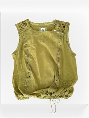 TINY Sleeveless Lace-Trim Drawstring Hem Top, Size Large